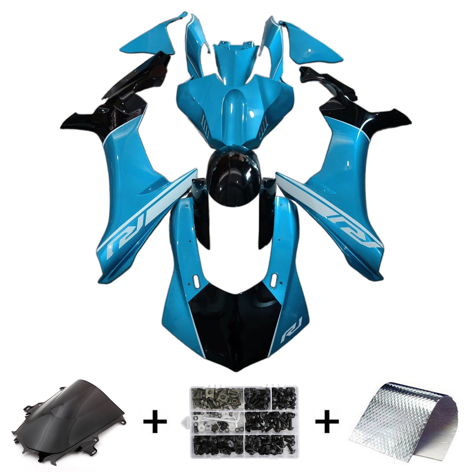 Amotopart 2020-2024 Yamaha YZF R1 Kit de carénage noir bleu clair