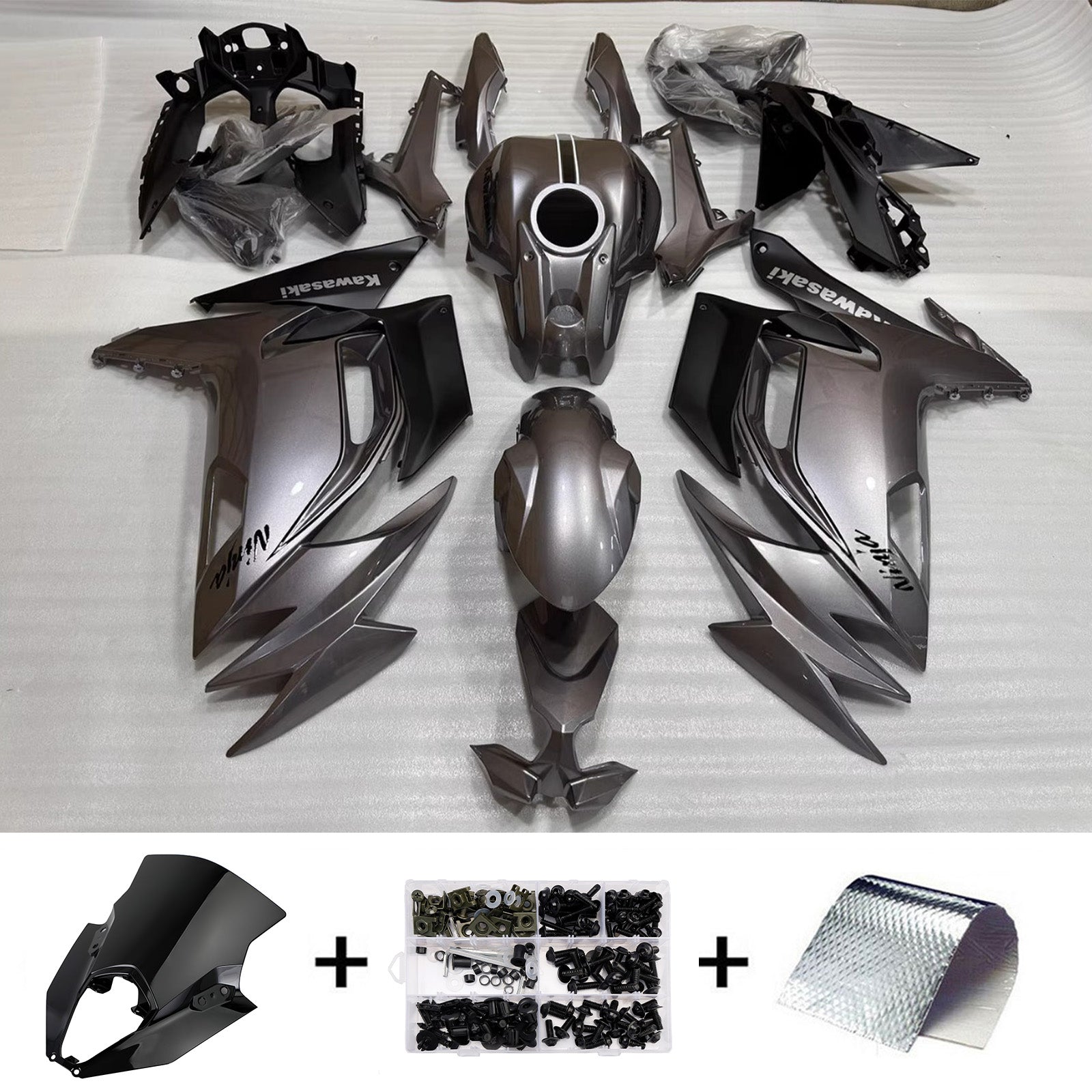 Amotopart 2020-2025 Kawasaki ER6F/Ninja650 Grey Black Fairing Kit