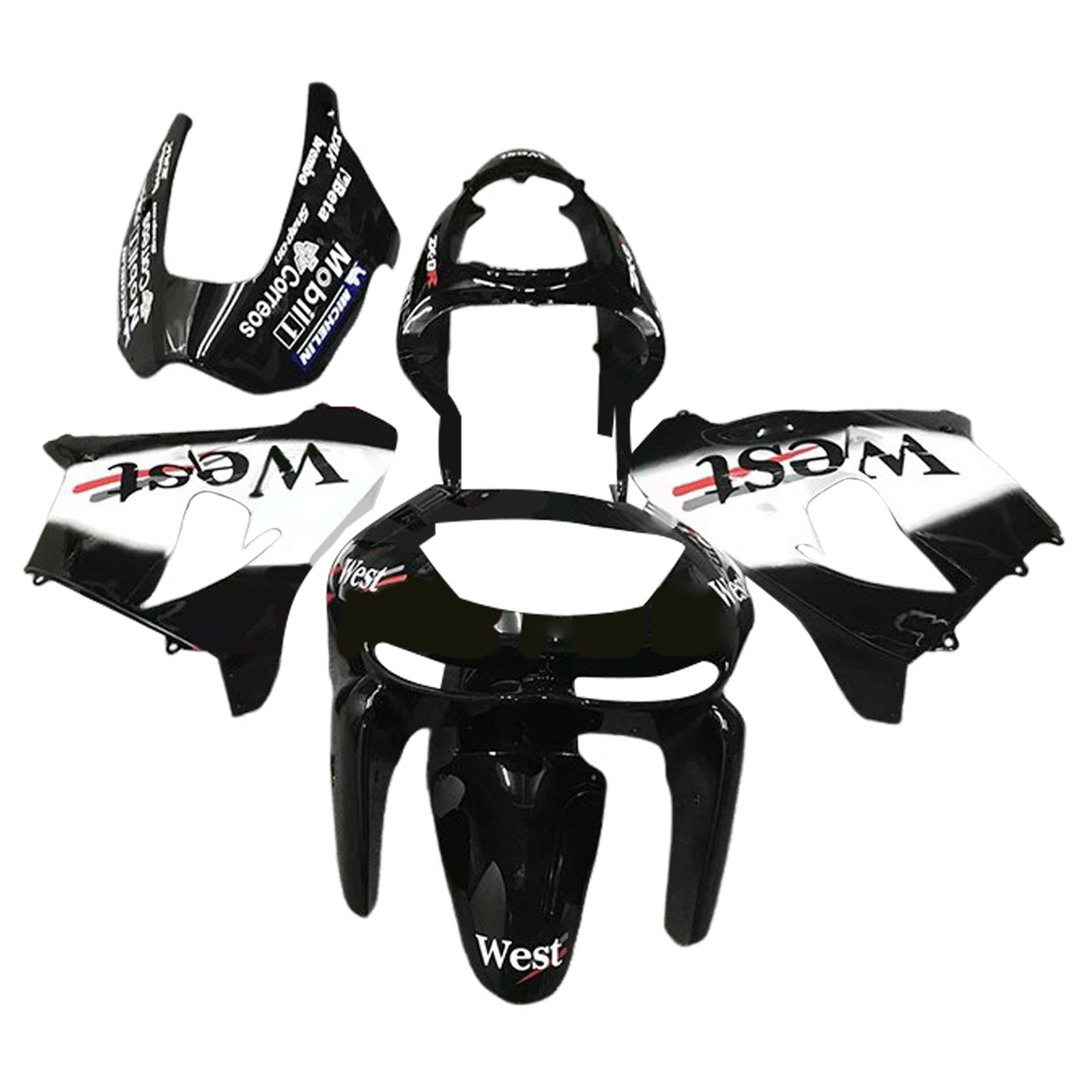 Kit de carénage Amotopart 1998-1999 Kawasaki ZX6R noir blanc