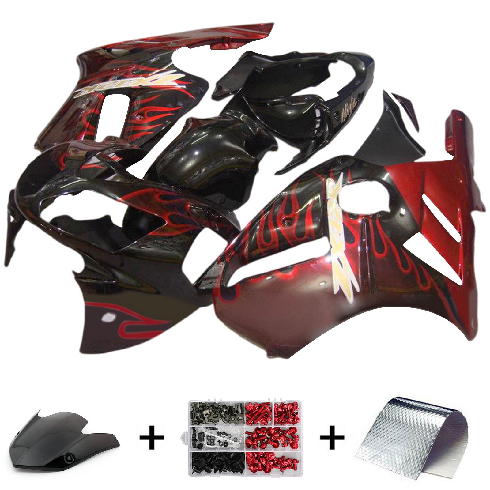 Amotopart 2002-2005  Kawasaki ZX12R Black & Red White Fairing Kit