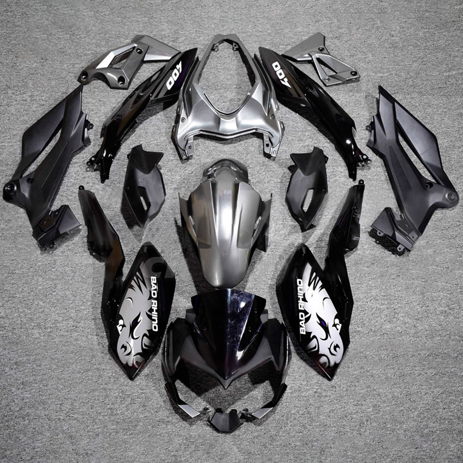 Amotopart 2018-2024 Kawasaki Z400 Black Silver Fairing Kit