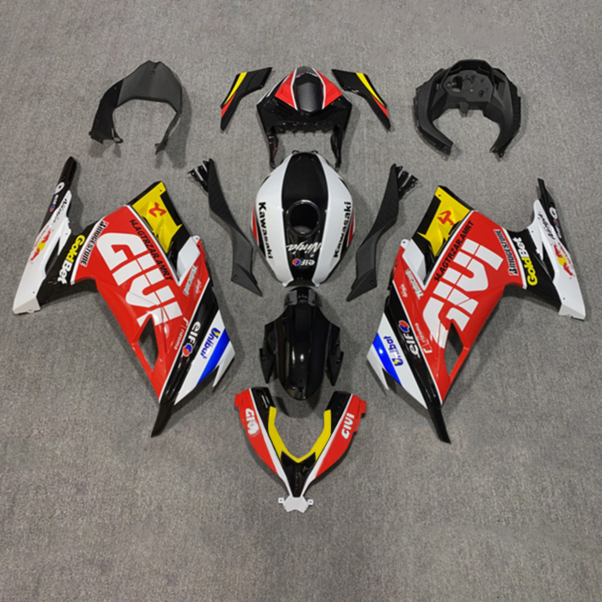 Amotopart 2013-2024 Kawasaki EX300/Ninja300 Red&Yellow with Logo Fairing Kit