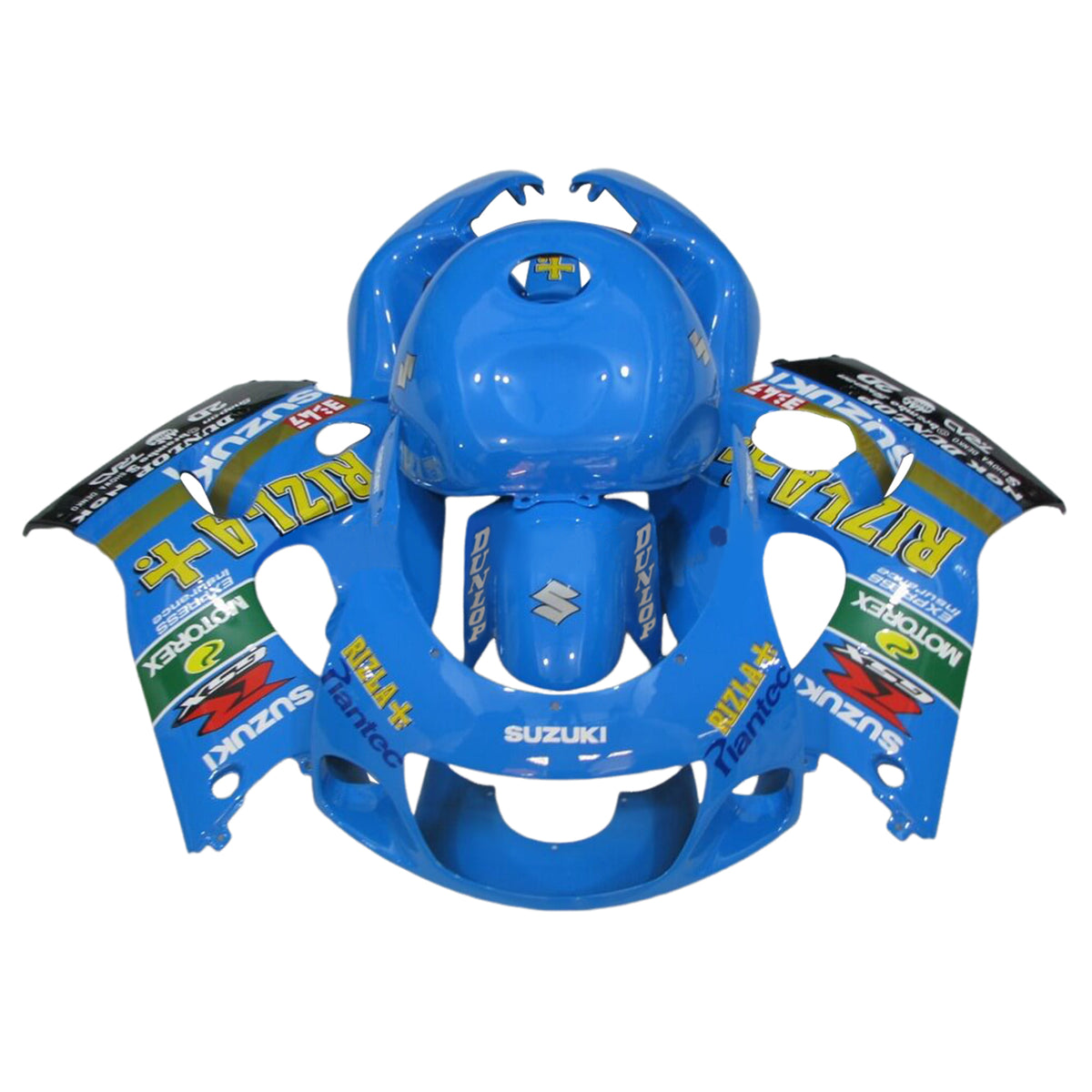 Amotopart Verkleidungsset für Suzuki GSXR600 1996–2000, GSXR750 1996–1999, Blau mit Logo