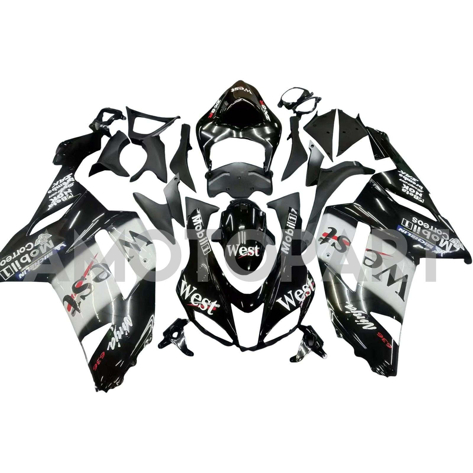 Amotopart 2007-2008 Kawasaki ZX6R 636 Black White Fairing Kit