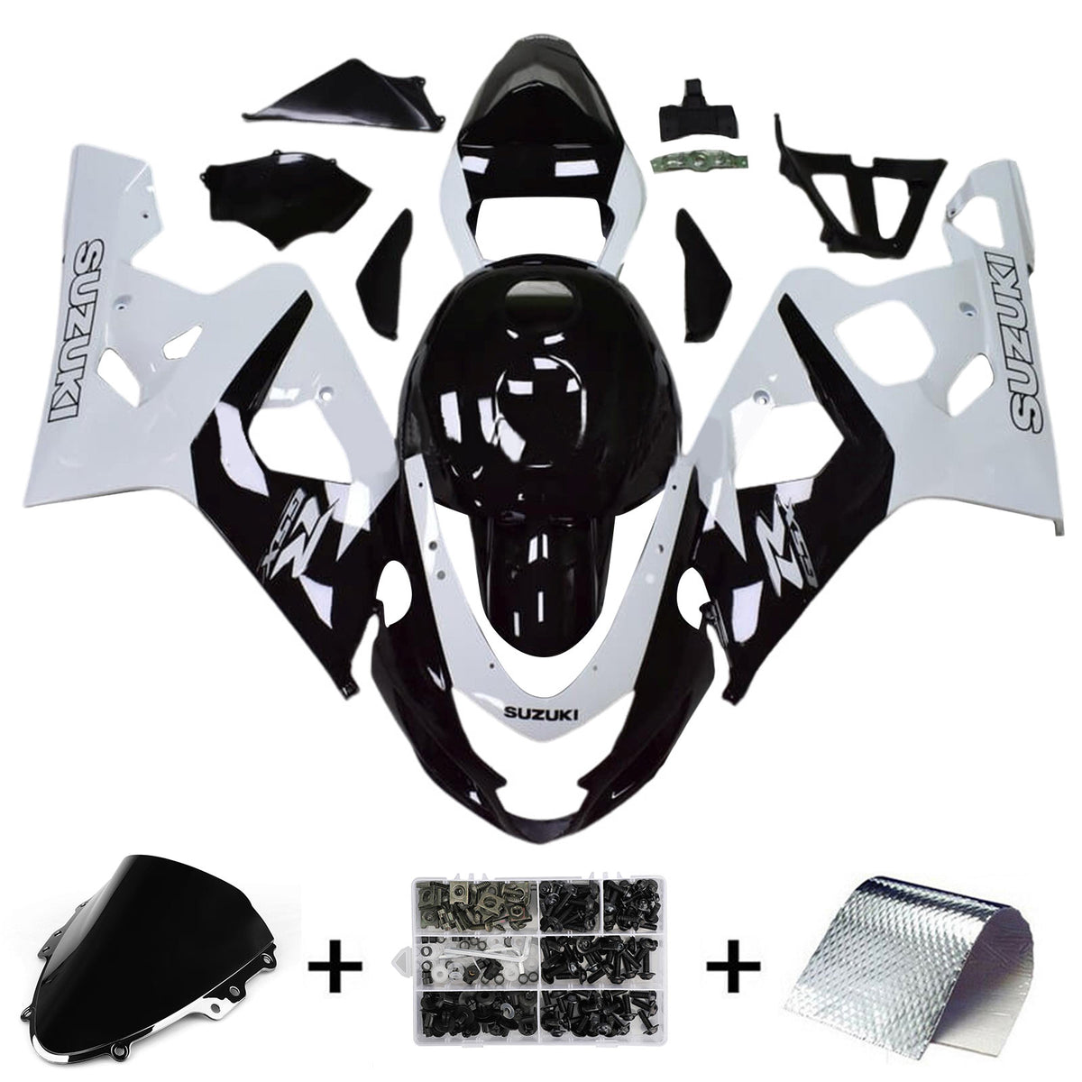 Amotopart 2004-2005 K4 GSXR 600/750 Suzuki Blanco y Negro Style1 Kit de carenado