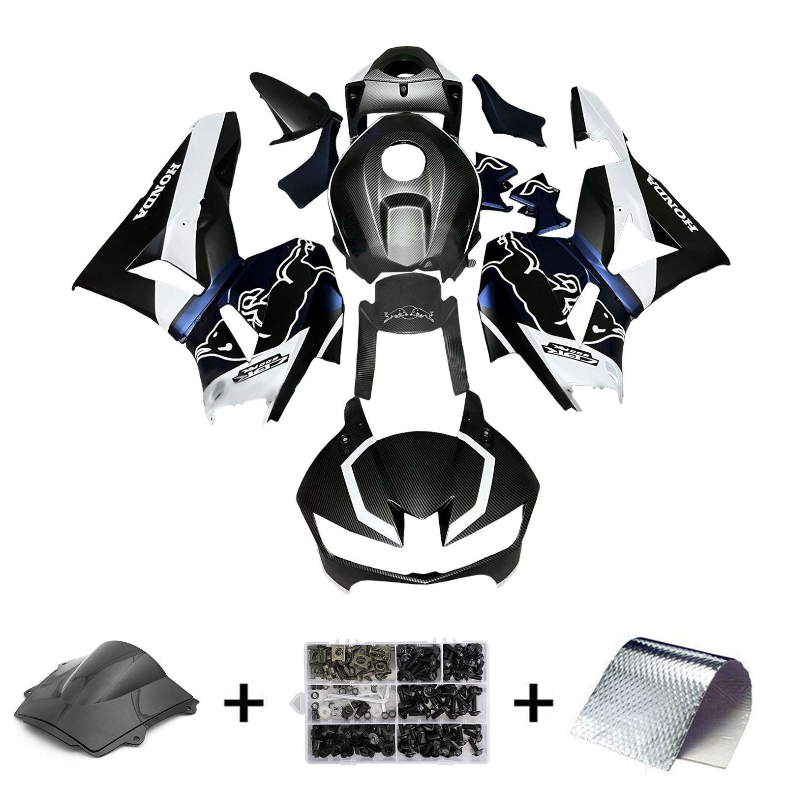 Amotopart 13-25 version américaine & Kit de carénage blanc en fibre de carbone pour Honda CBR600RR (version européenne 2013-2023)