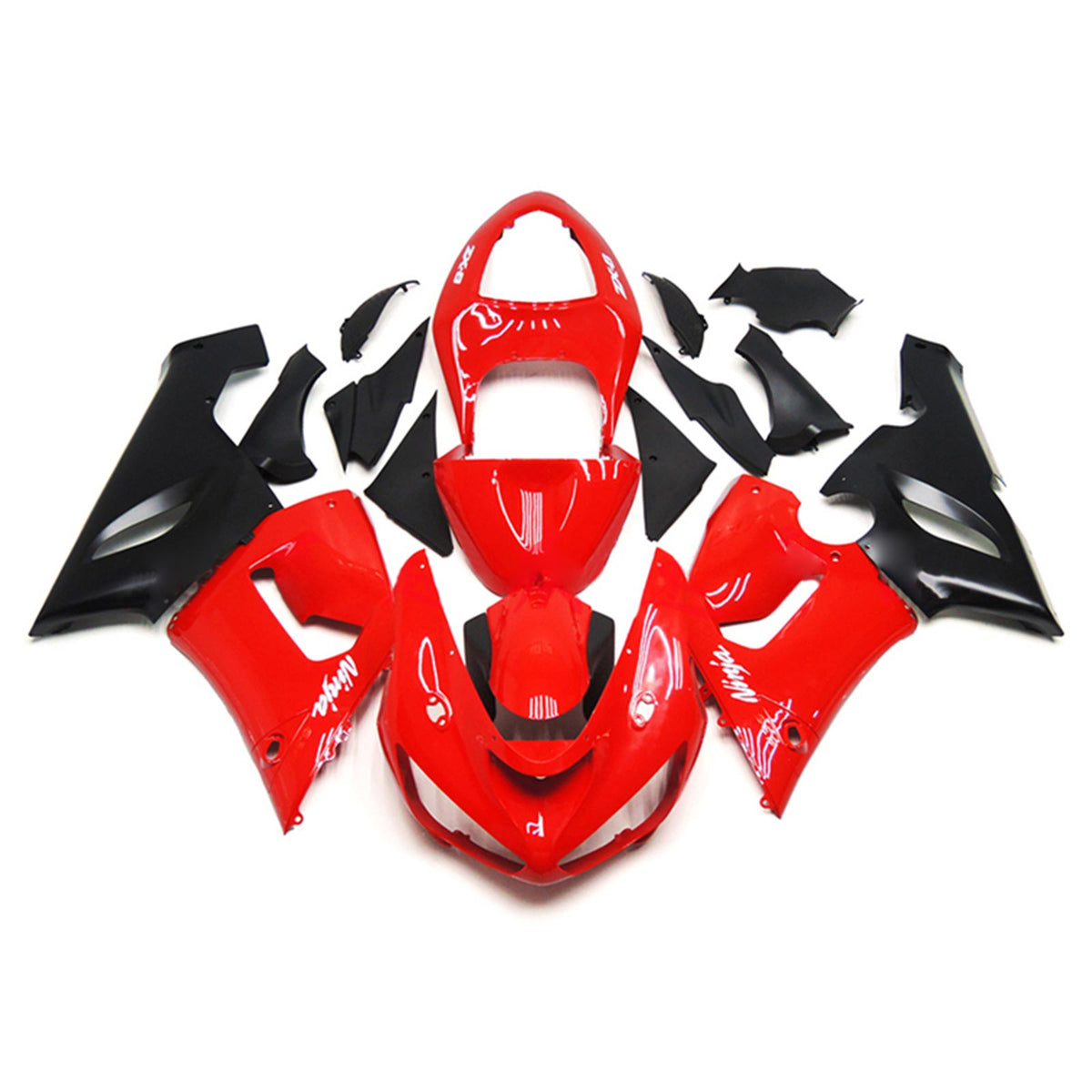 Amotopart 2005–2006 Kawasaki ZX6R 636 Verkleidungsset in Rot und Schwarz