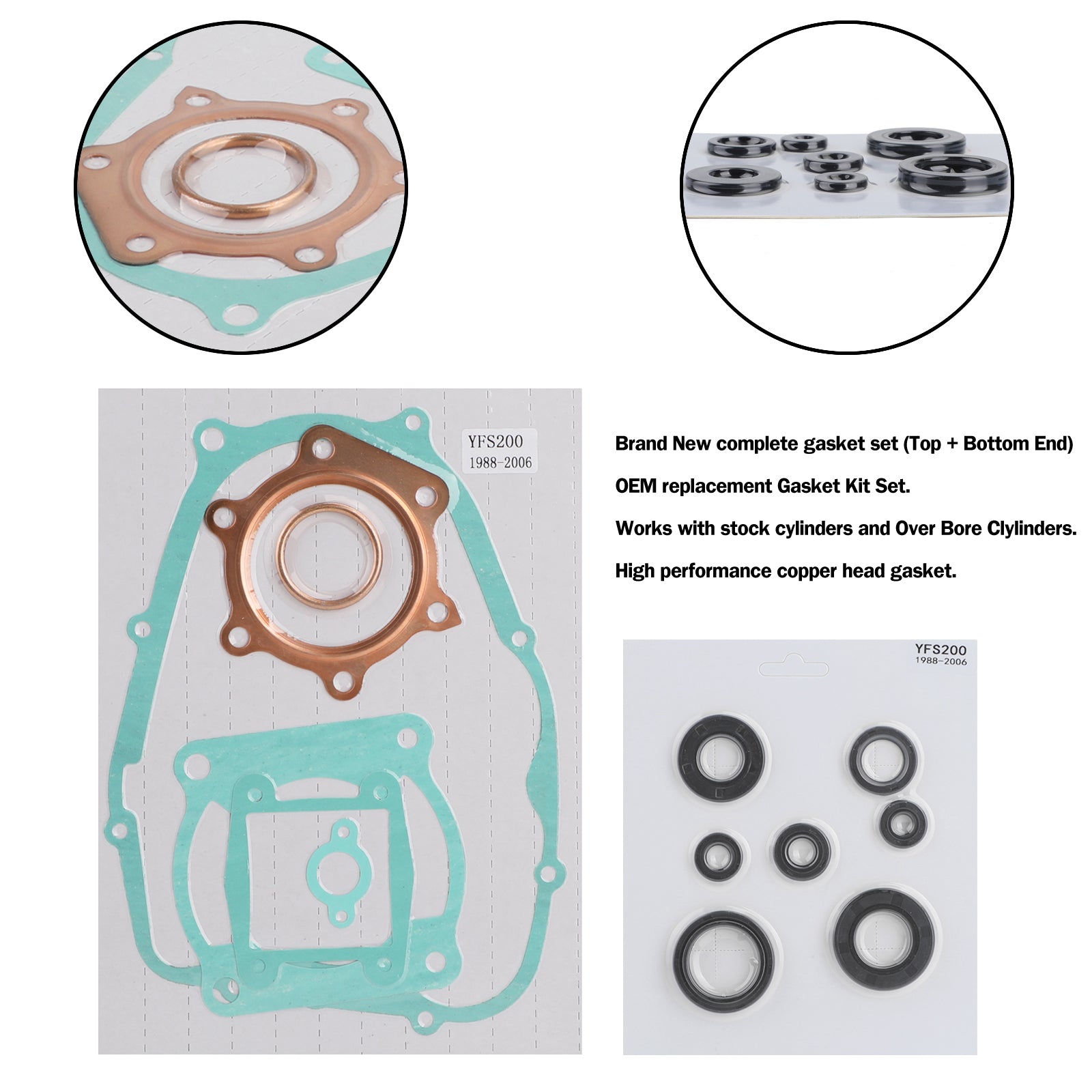 Top Gasket Kit Complete Set Fit for Yamaha Blaster YFS200 1988-2006 w/Oil Seals