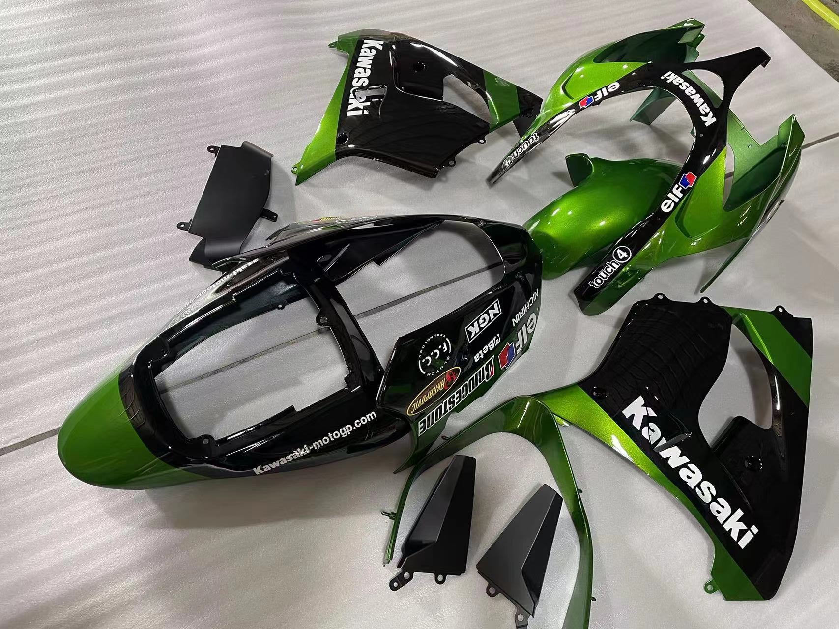 Amotopart Kawasaki 2002-2003 ZX9R Kit de carenado negro verde oscuro