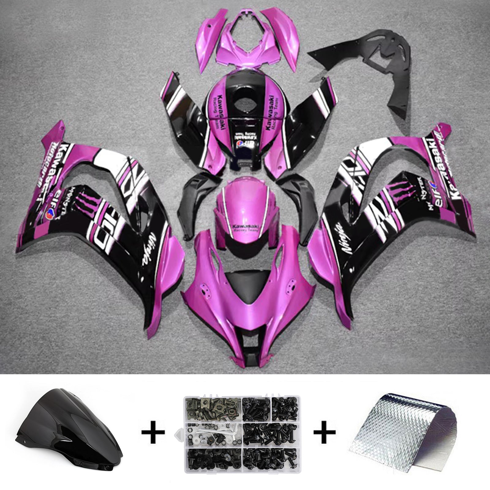 Amotopart 2016-2020 Kawasaki ZX10R Purple Black Fairing Kit
