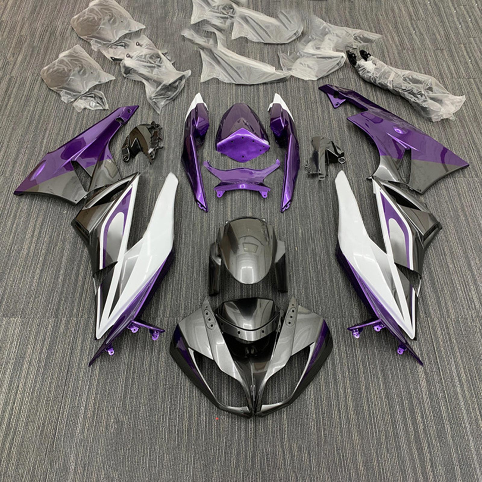 Amotopart Kawasaki 2009-2012 ZX6R 636 Kit de carenado gris y morado