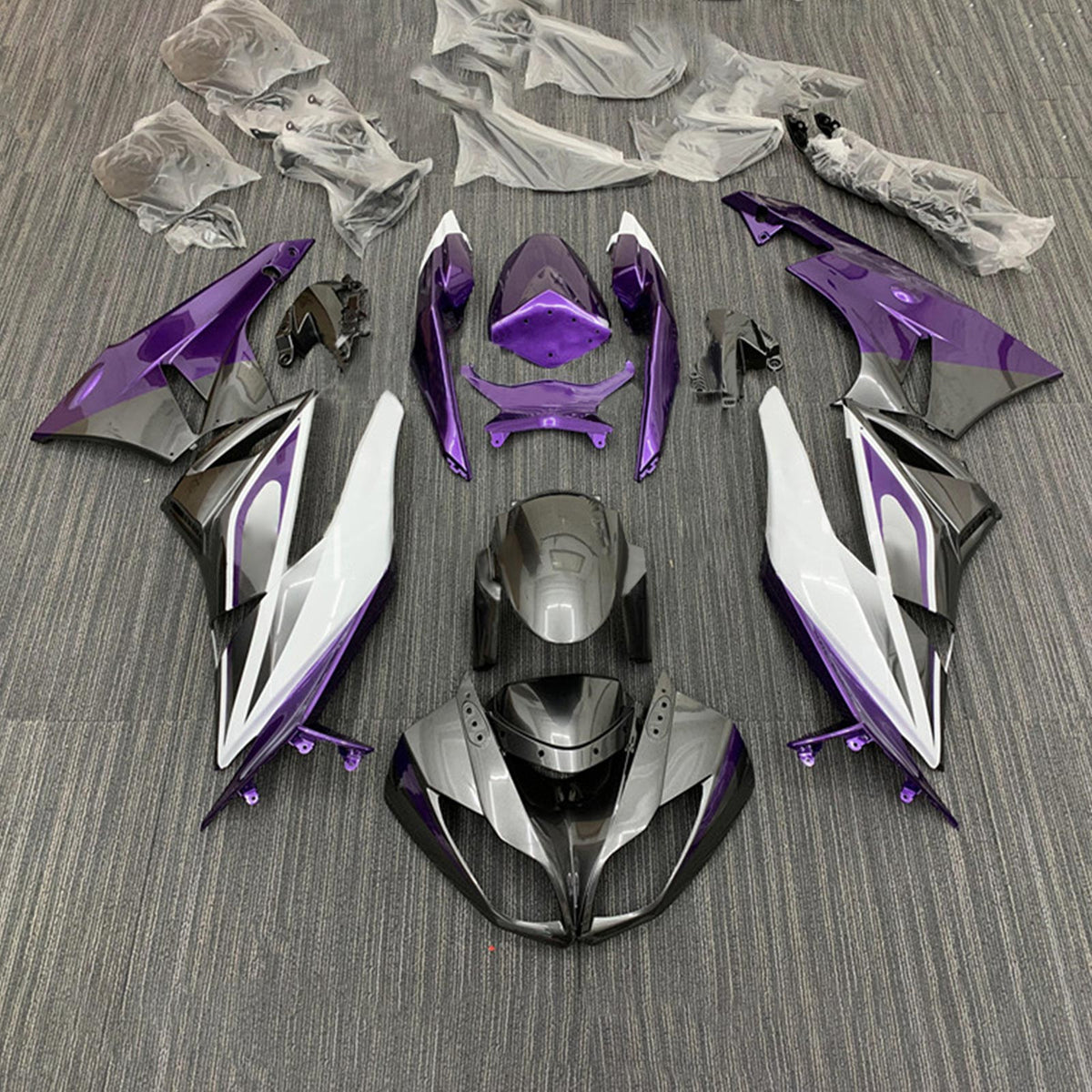 Amotopart Kawasaki 2009-2012 ZX6R 636 Kit de carénage gris et violet