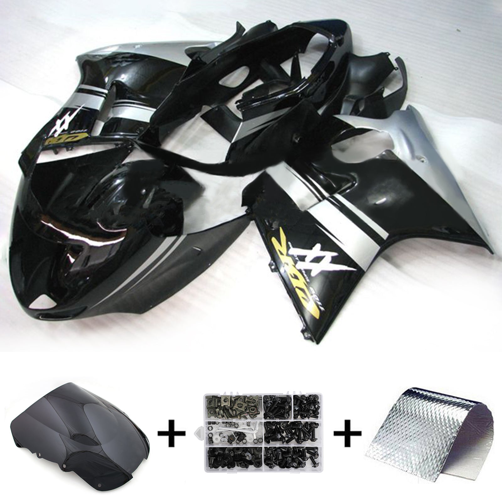 Amotopart 1996–2007 CBR1100XX SuperBlackBird Honda Verkleidungsset in Grau und Schwarz