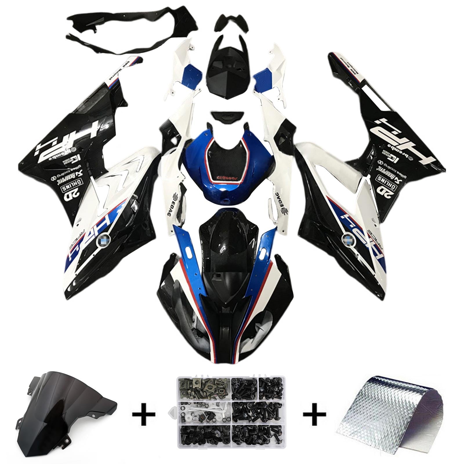 Kit de carénage Amotopart BMW S1000RR 2017-2018 noir et bleu