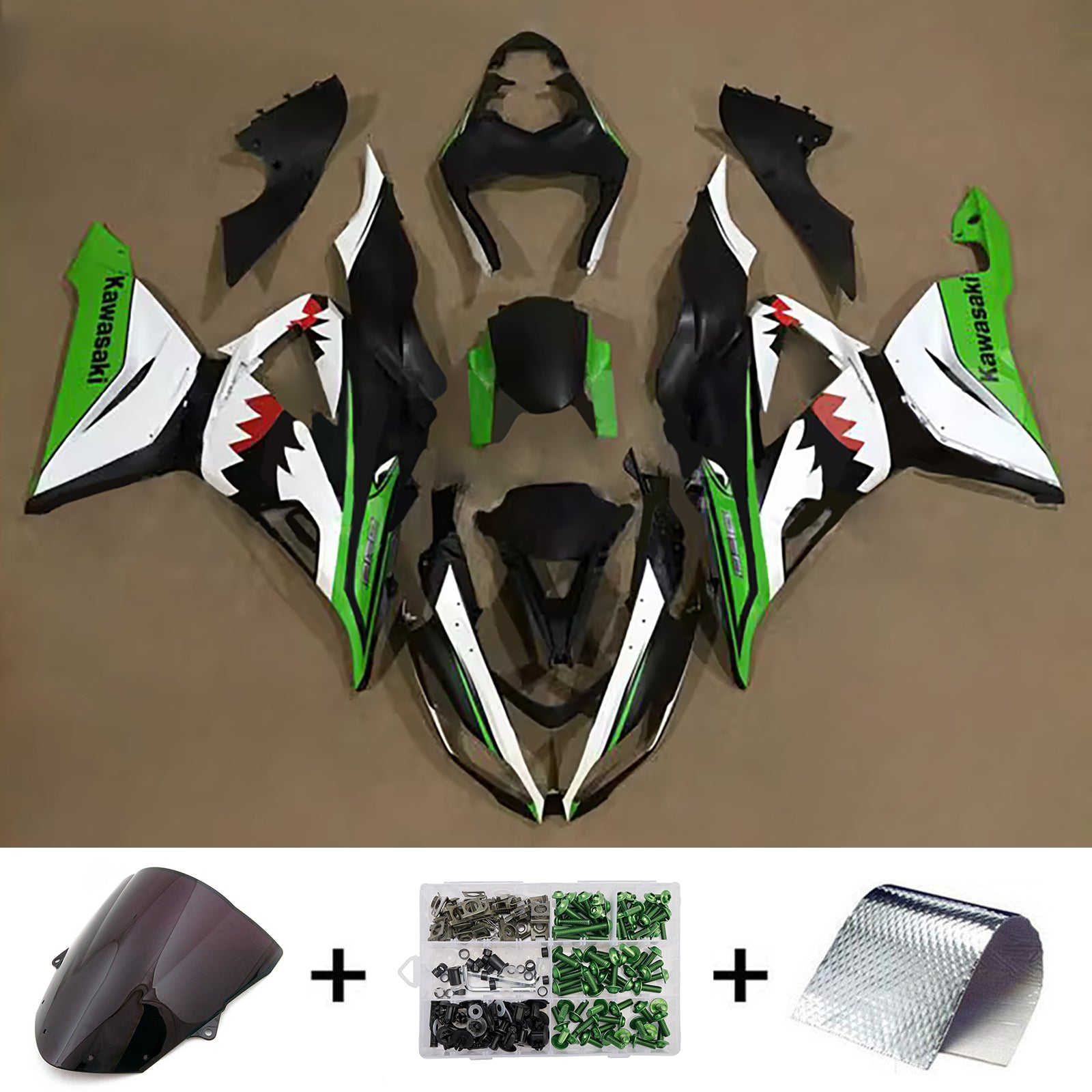 Amotopart 2013-2018 Kawasaki ZX6R 636 Black Green White Red Fairing Kit