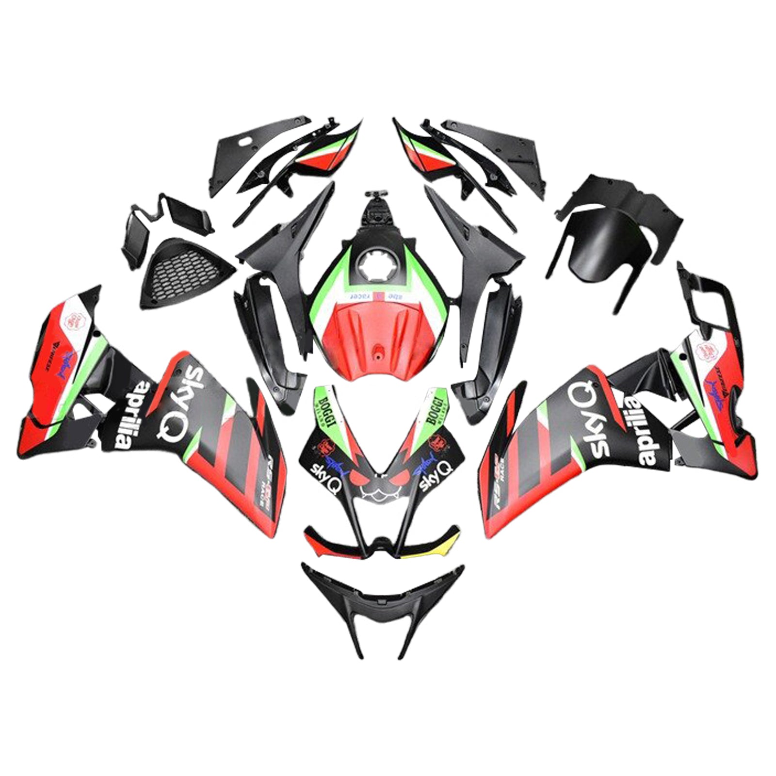 Amotopart 2012-2016 RS4 125 50 Aprilia Rojo y Verde Style2 Kit de carenado