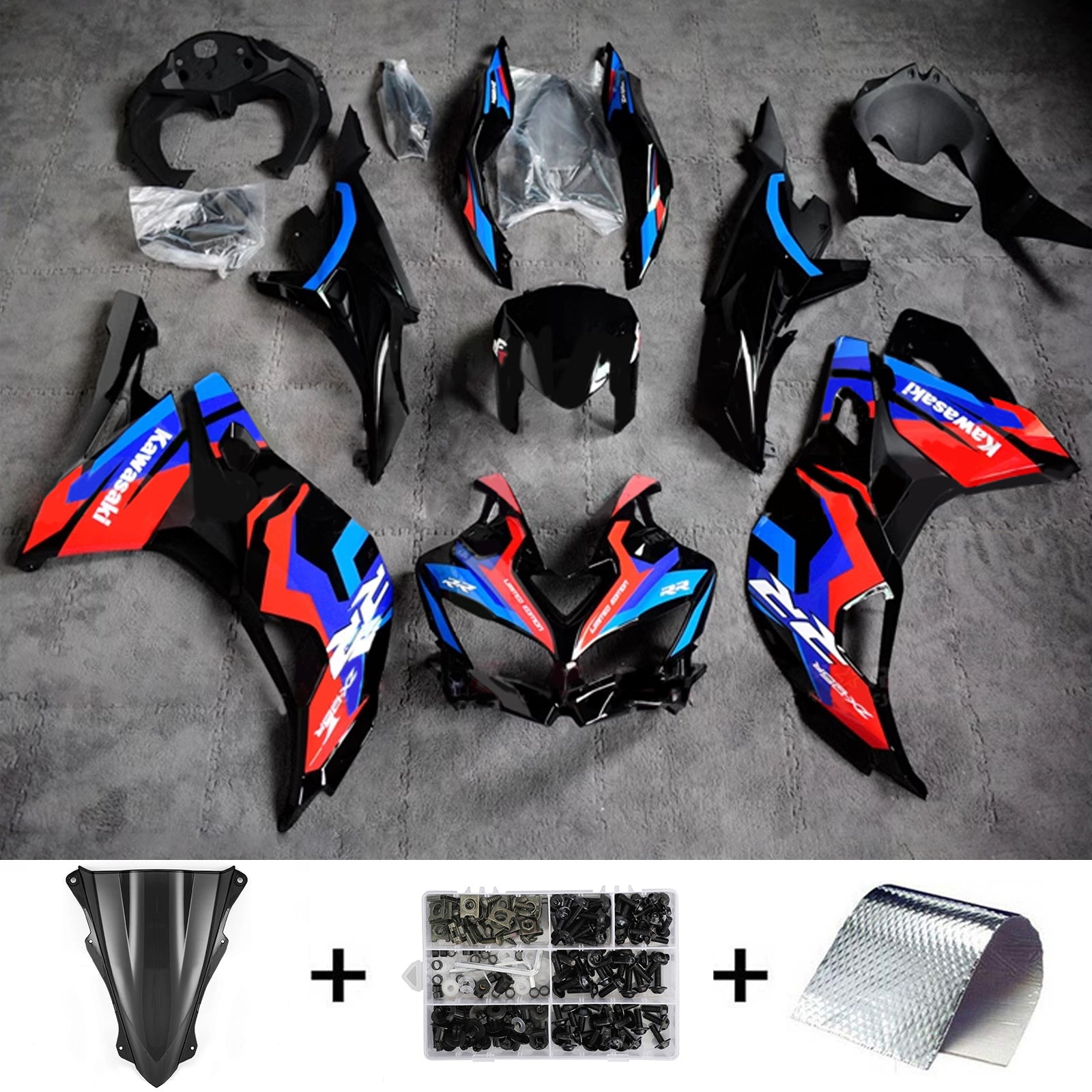 Amotopart 2019-2024 Ninja ZX-25R ZX-4R ZX-4RR Kawasaki Blue&Red Fairing Kit