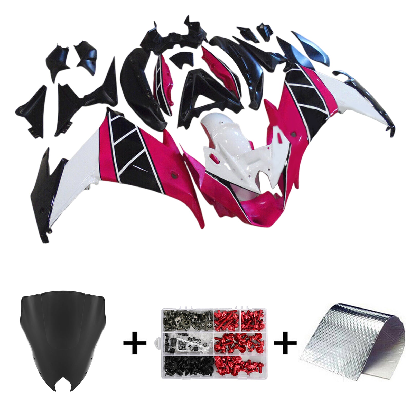 Amotopart 2009-2015 Yamaha FZ6R Kit de carenado negro blanco rosa