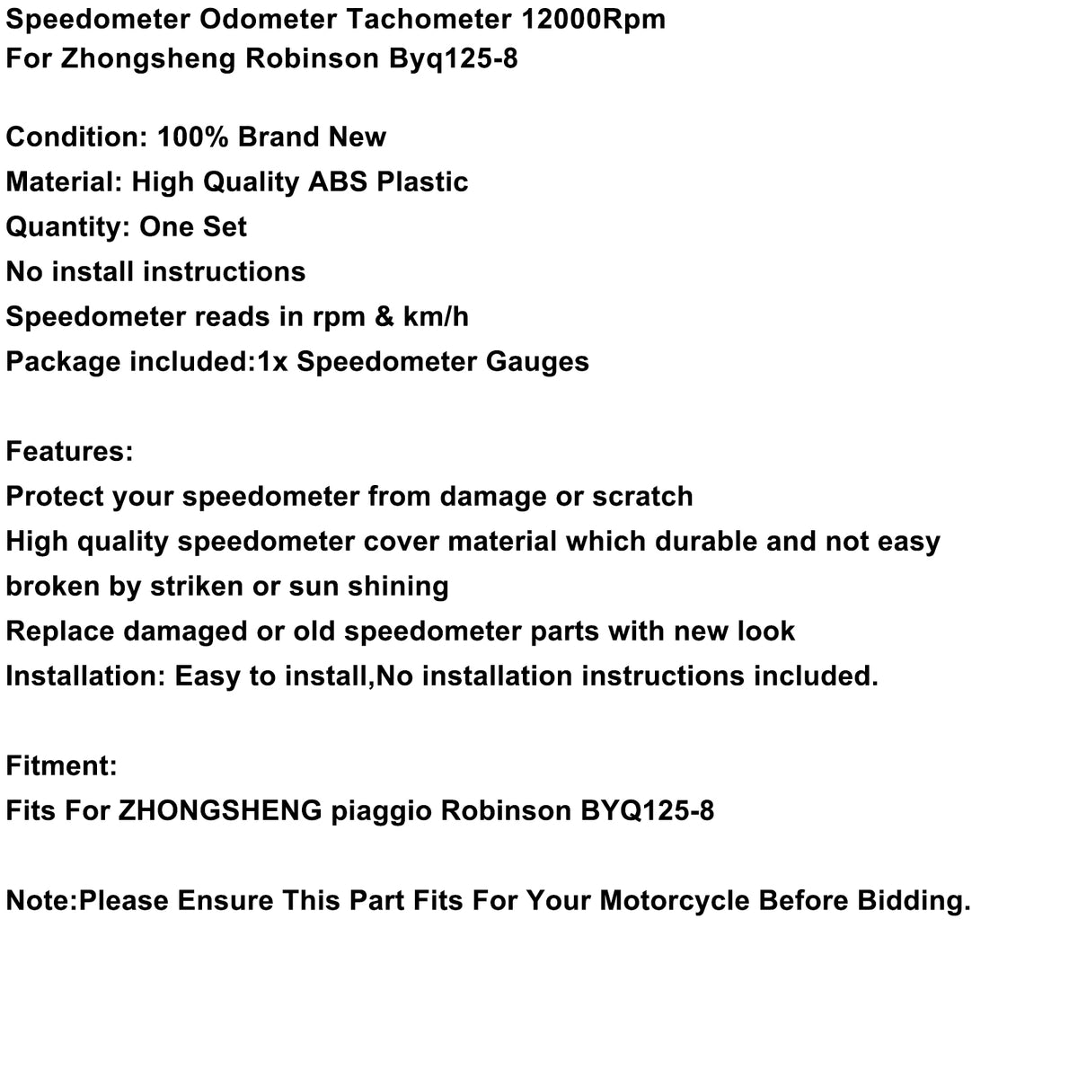 Zhongsheng Robinson Byq125-8 Tachimetro Contachilometri Contagiri 12000 giri/min
