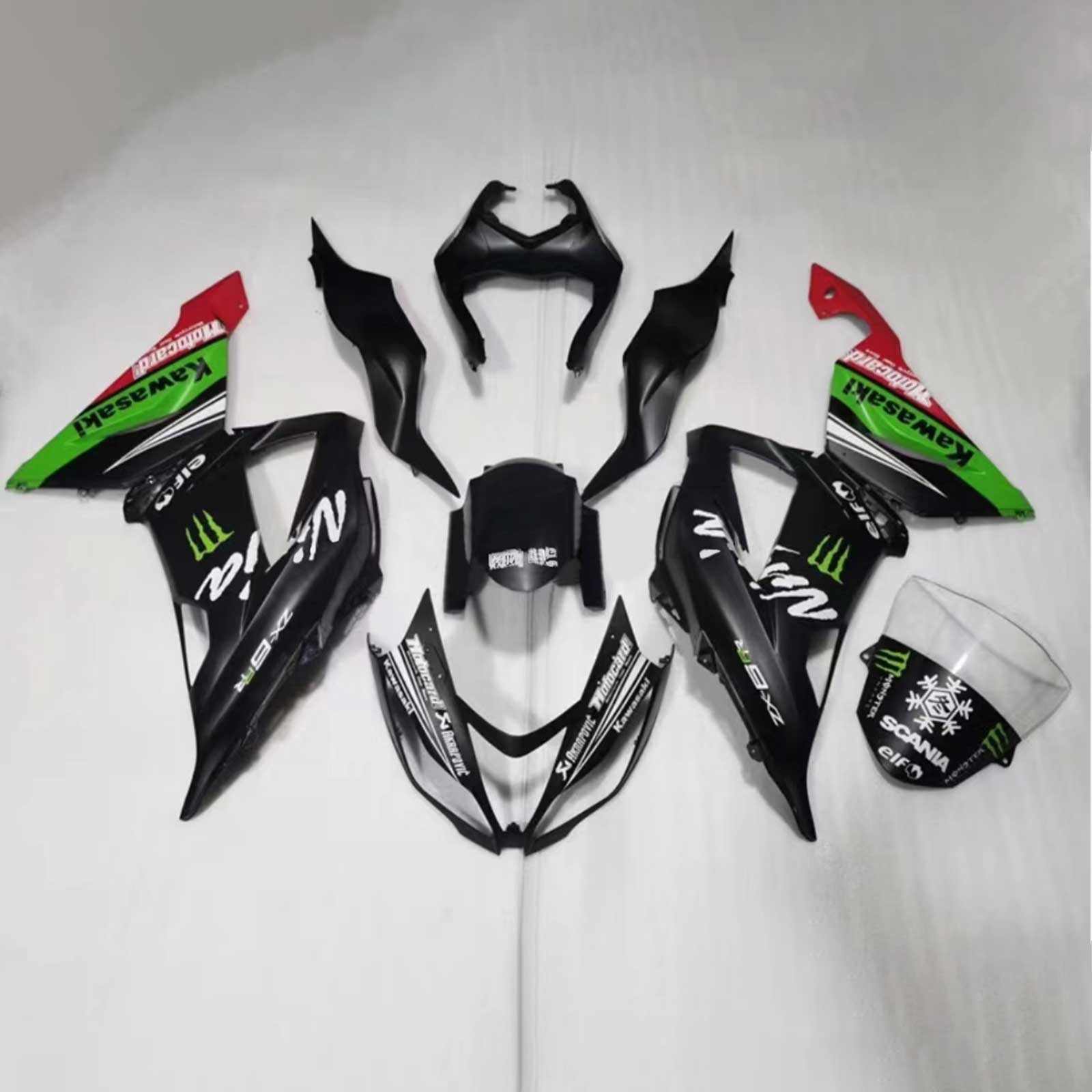 Amotopart Kawasaki ZX6R 636 2013-2018 Kit de carenado estilo 6 verde y negro