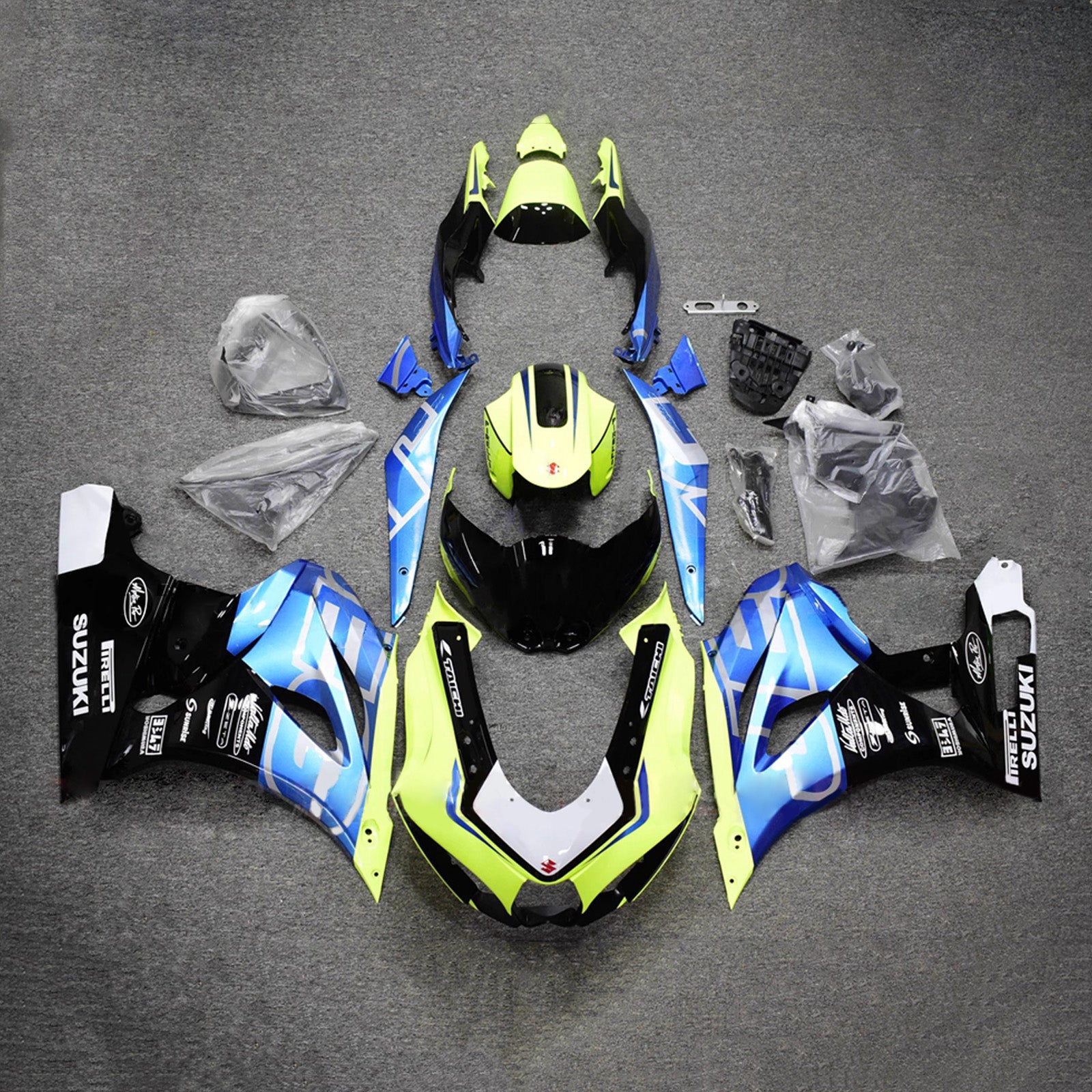 Amotopart 2017-2025 Suzuki GSXR1000 Blue Green Black Fairing Kit