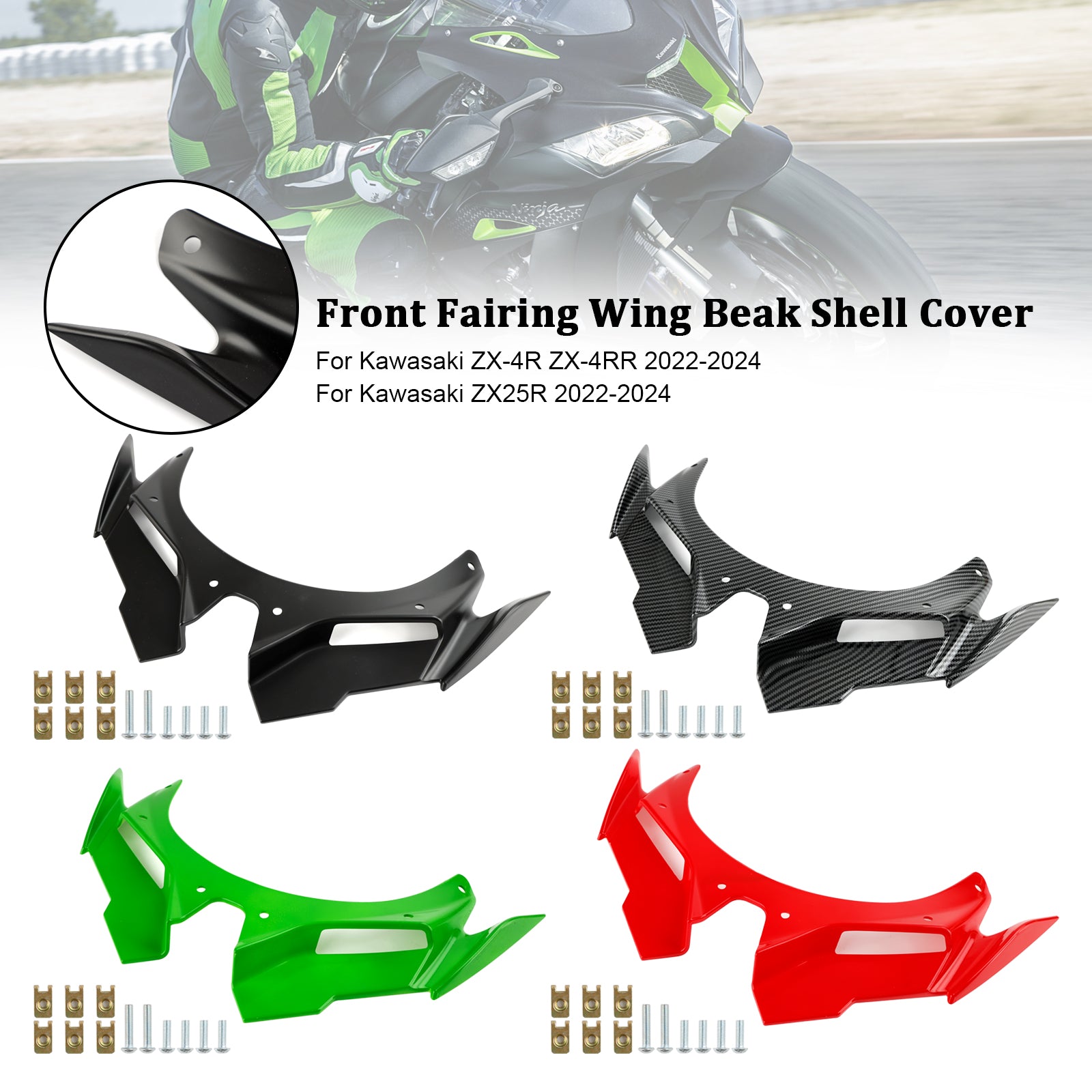 Front Fairing Wing Beak Shell Cover For Kawasaki ZX4R ZX4RR ZX25R 22-24