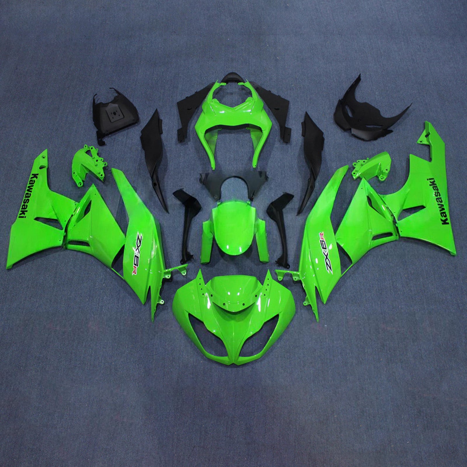 Amotopart 2009-2012 Kawasaki ZX6R 636 Black Green Fairing Kit