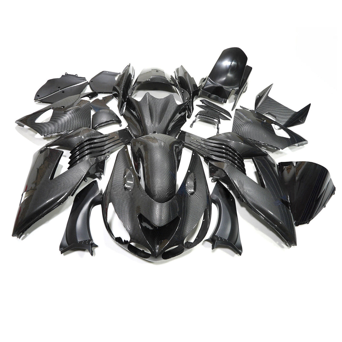 Amotopart Verkleidungssatz für Kawasaki ZX14R ZZR1400, Karbonfaser, Schwarz, 2006–2011