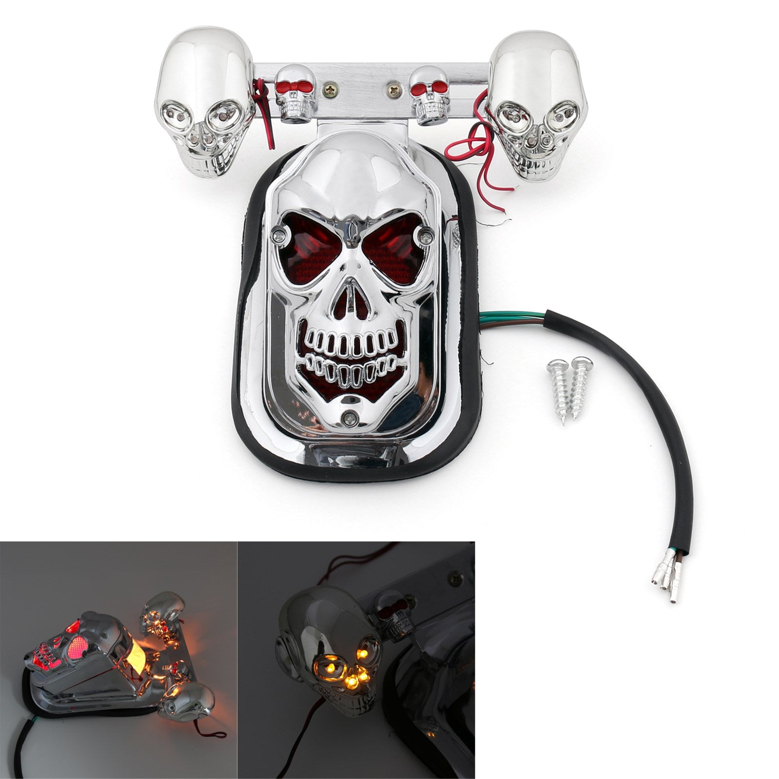 Harley Chrome Motorcycle Skull Turn Signal Rear Brake Stop Tail Light