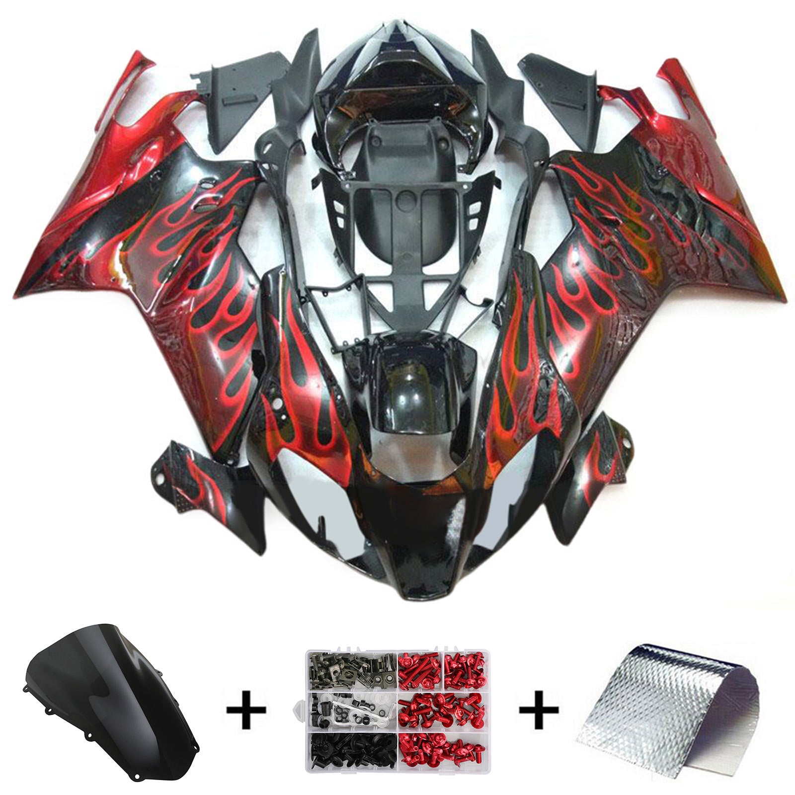 Amotopart 2003-2006 Aprilia RSV1000 Kit de carenado rojo llama y negro Style4