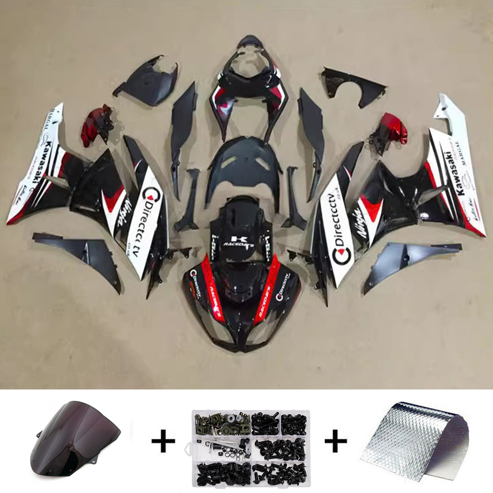 Amotopart 2009-2012 Kawasaki ZX6R 636 Black White Red Fairing Kit