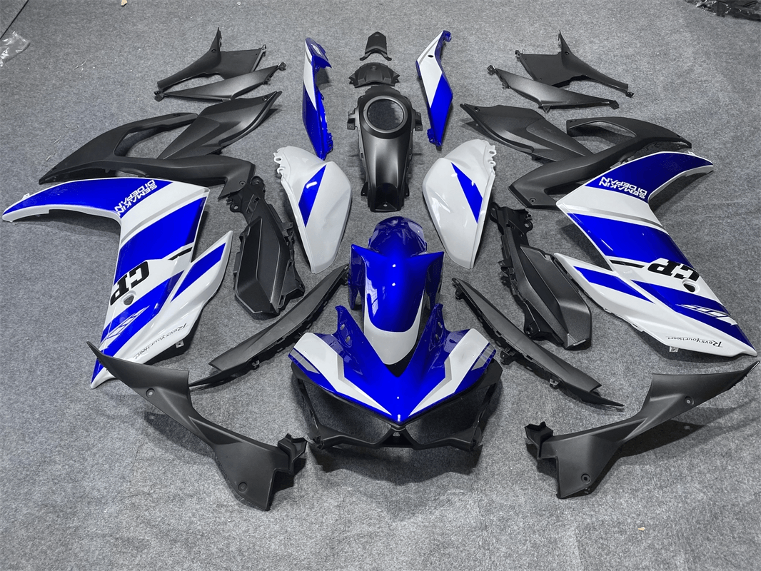 Amotopart Verkleidungsset für Yamaha YZF-R3 2014–2018, R25 2015–2017, Blau und Weiß