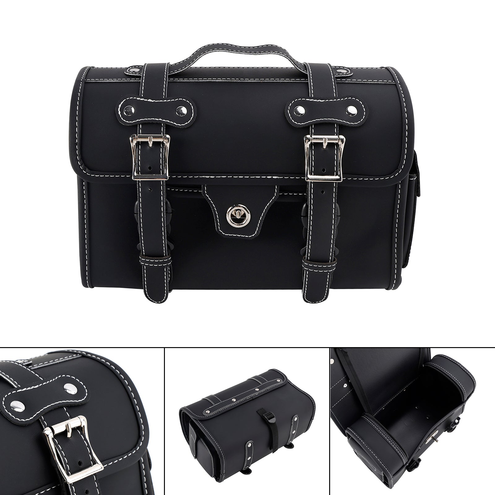 Motorbike Black Tail Bag Pu Side Saddlebag Pannier Luggage Pouch Storage