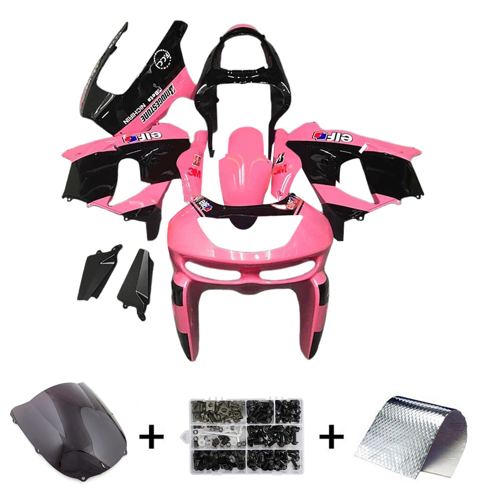 Amotopart Verkleidungssatz für Kawasaki ZX6R, 1998–1999, Schwarz/Pink