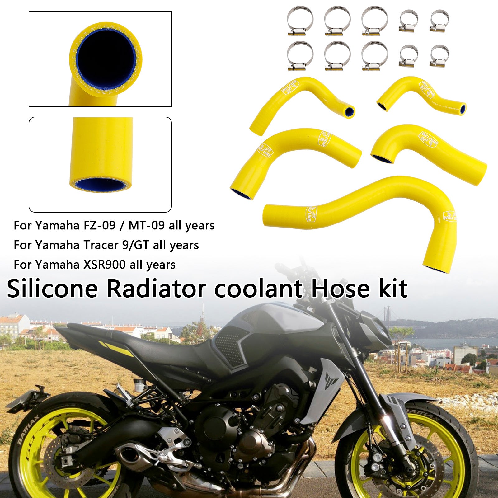 All Years Yamaha MT-09 XSR900 Tracer 9/GT Silicone Radiator coolant Hose