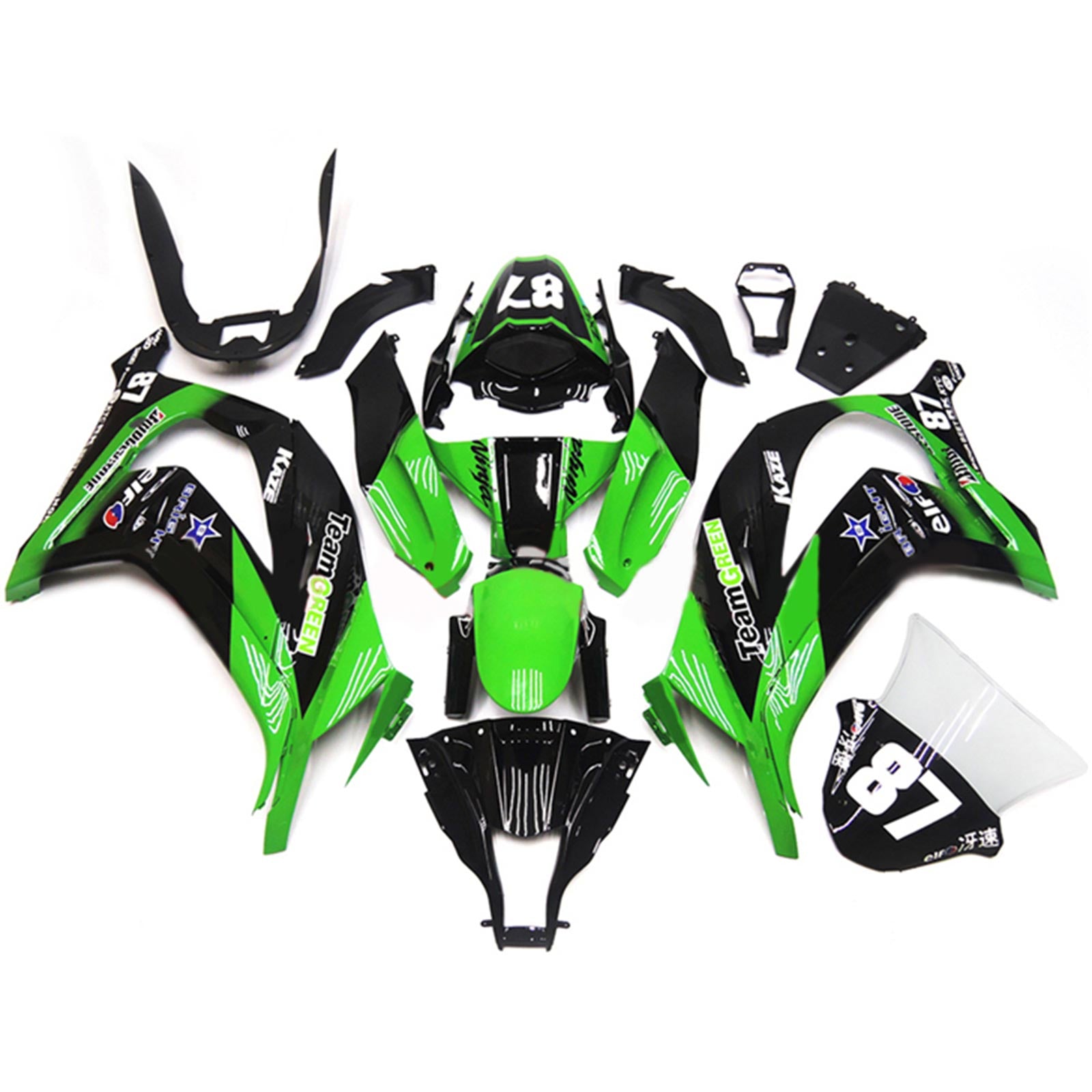 Kit carena Amotopart 2011-2015 Kawasaki ZX10R verde e nero Style3