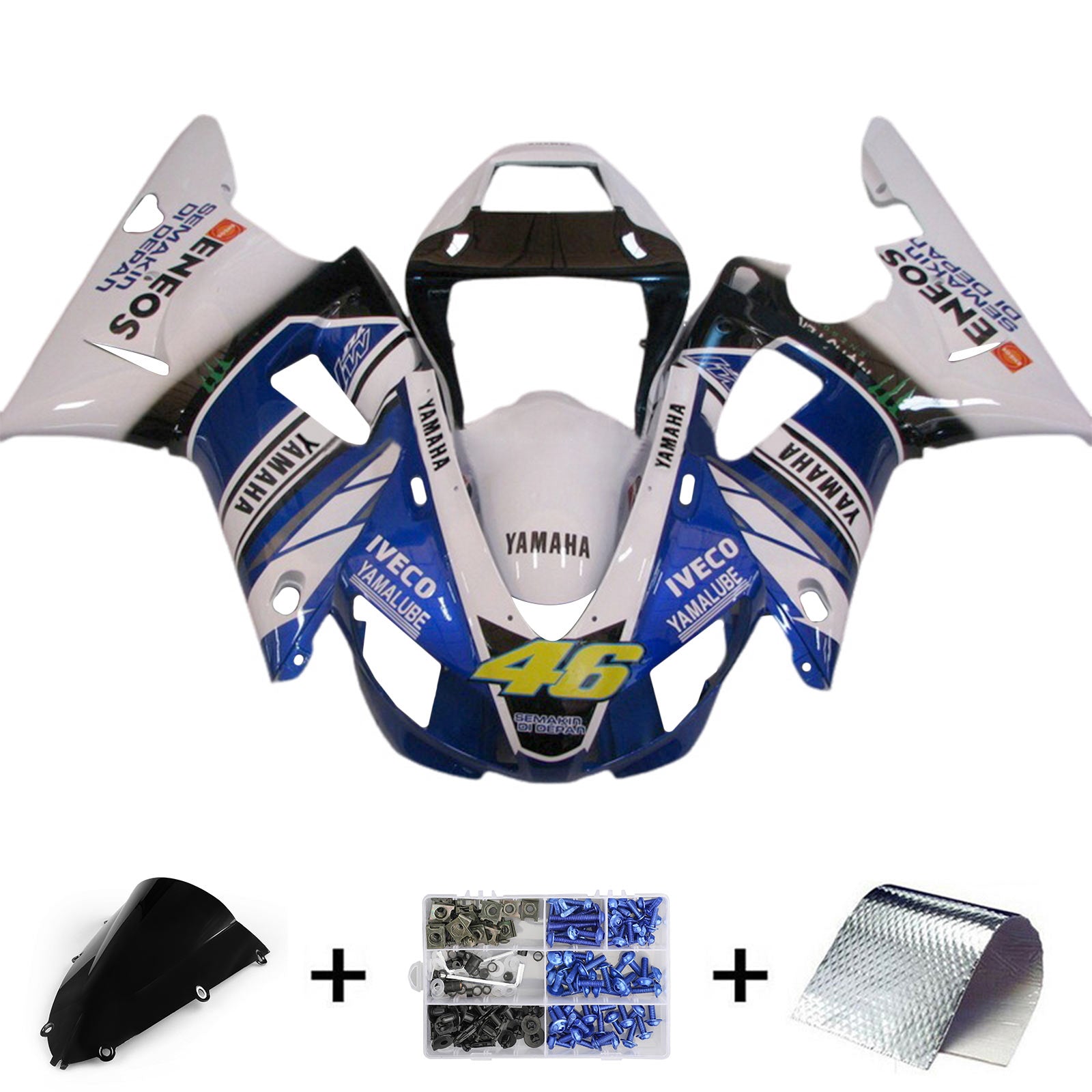 Amotopart 1998-1999 Yamaha YZF 1000 R1 Kit de carenado negro azul blanco