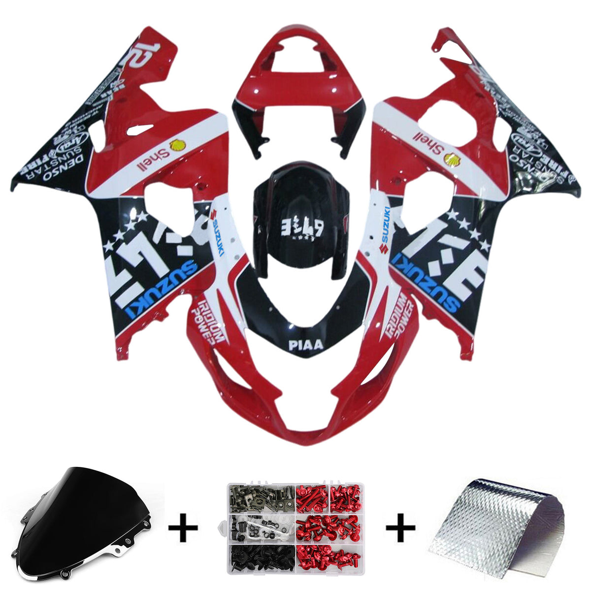 Amotopart 2004-2005 K4 GSXR 600/750 Suzuki Kit de carenado japonés rojo y negro