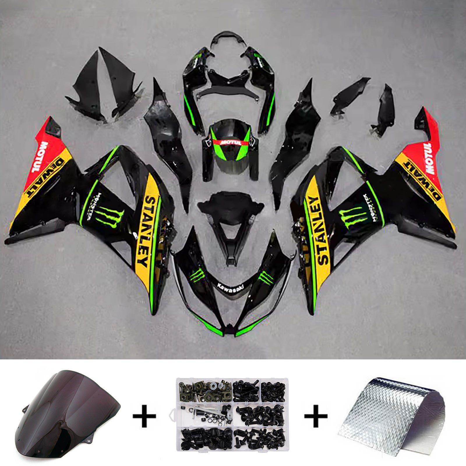 Amotopart 2013-2018 Kawasaki ZX6R 636 Black Yellow Green Red Fairing Kit