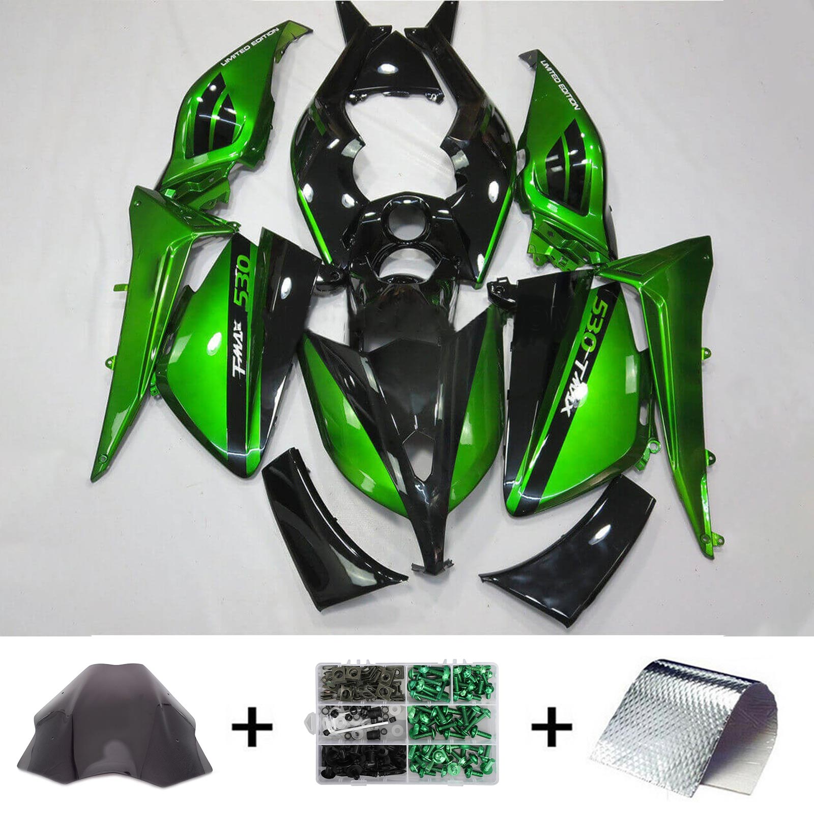 Amotopart 2012-2014 Yamaha T-Max TMAX530 Kit de carenado verde brillante y negro