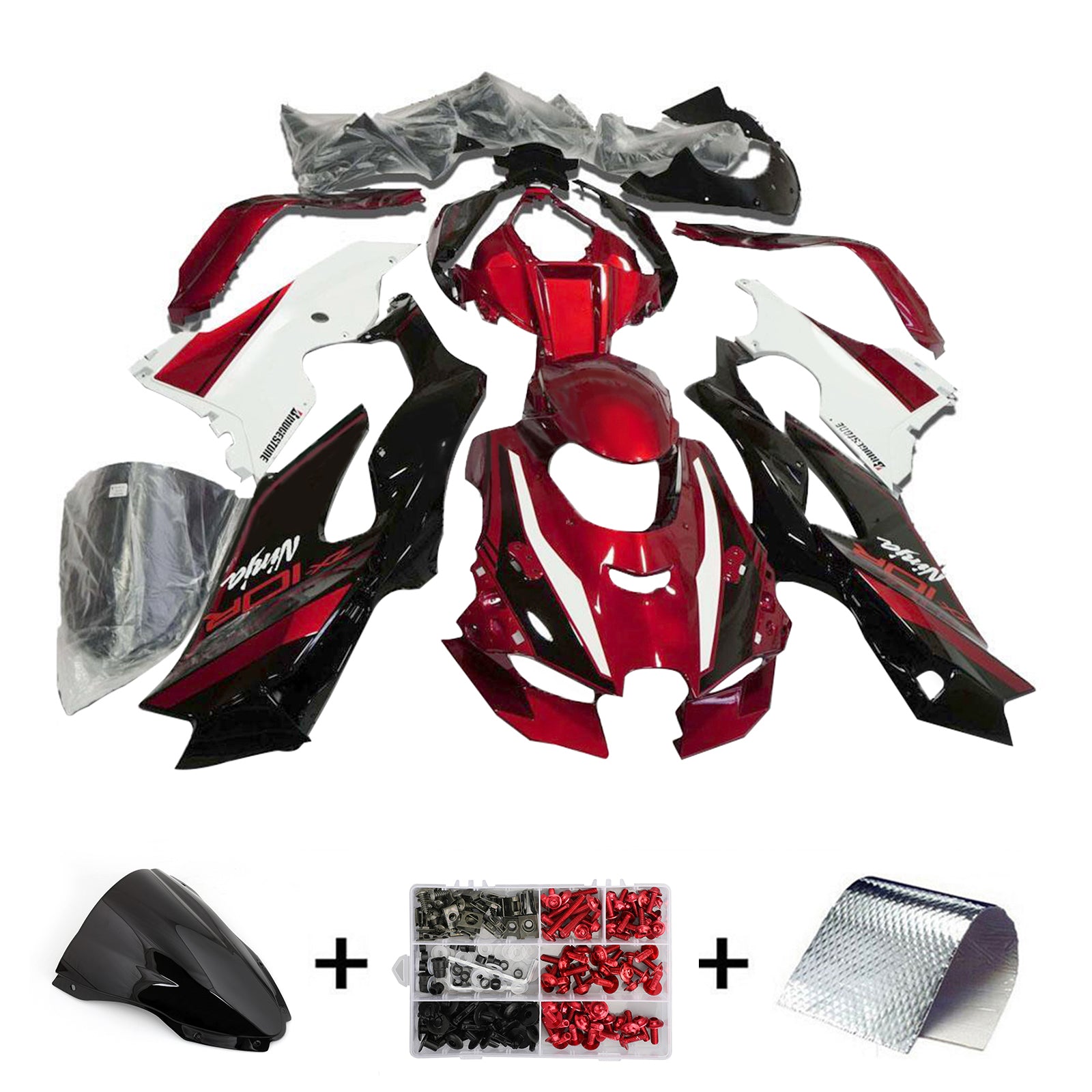 Amotopart 2021-2024 Kawasaki ZX10R ZX10RR glänzend schwarz weiß rot Verkleidungssatz