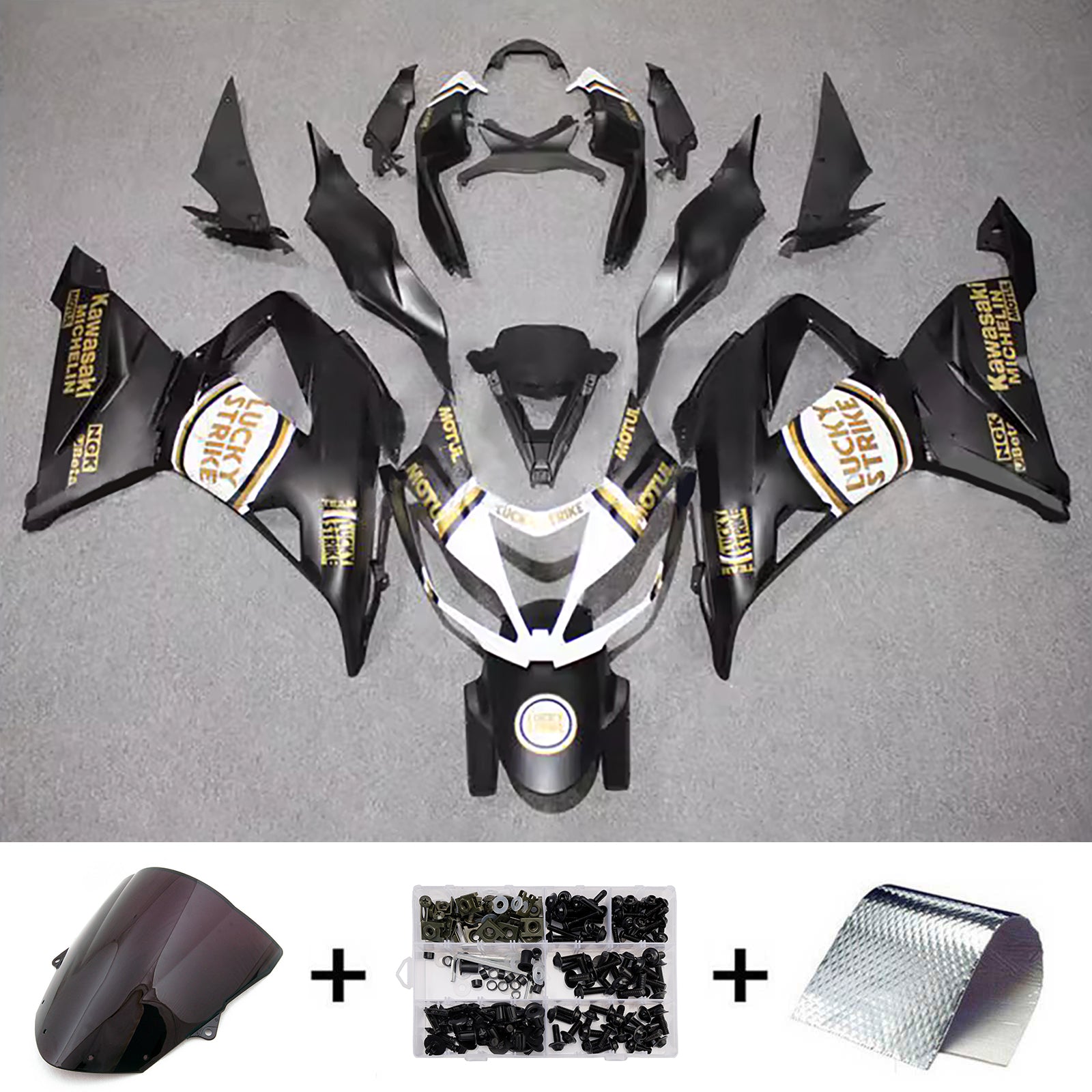 Amotopart 2013-2018 Kawasaki ZX6R 636 Black White Gold Fairing Kit