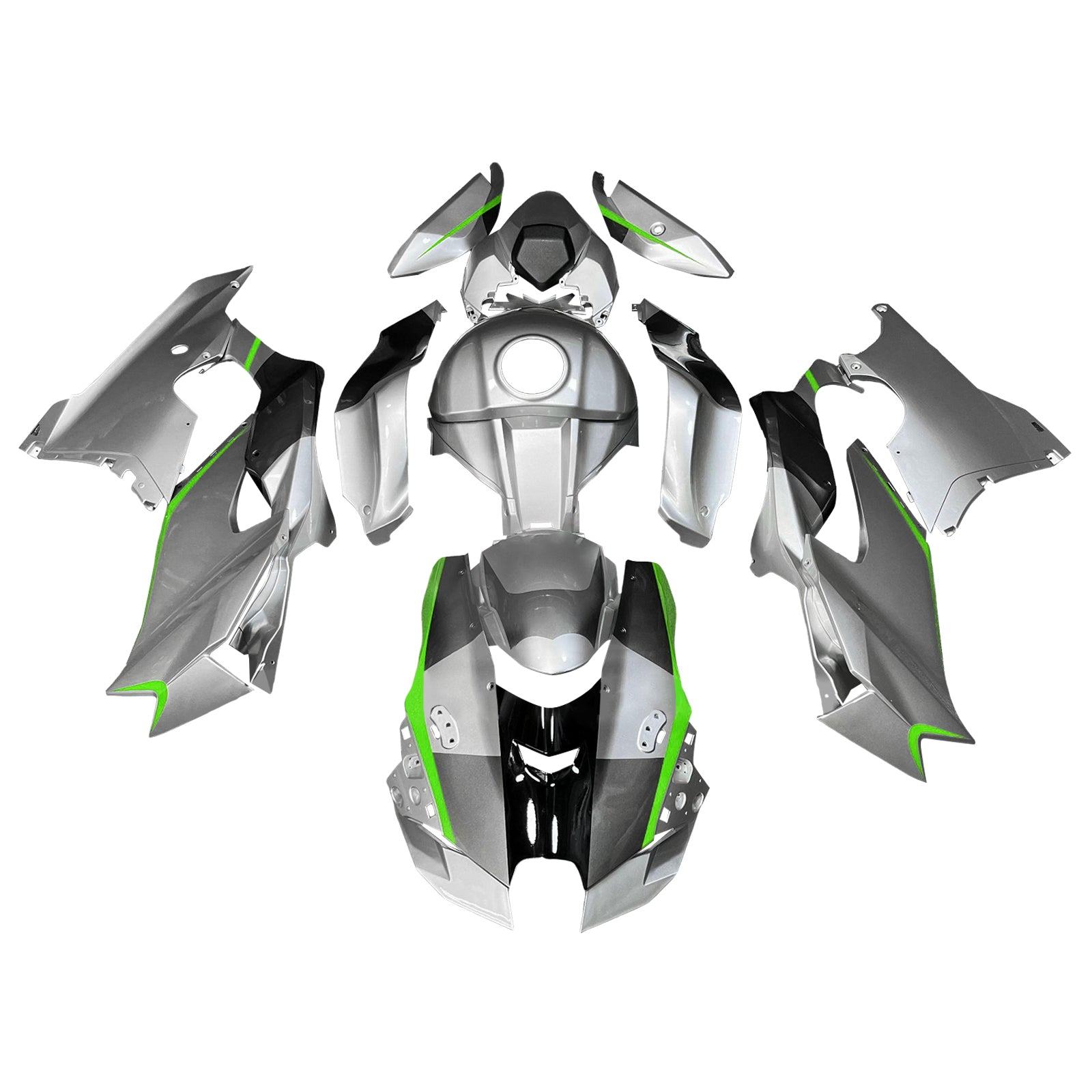 Amotopart 2021-2025 Kawasaki ZX14R ZZR1400 Grey Green Line Fairing Kit