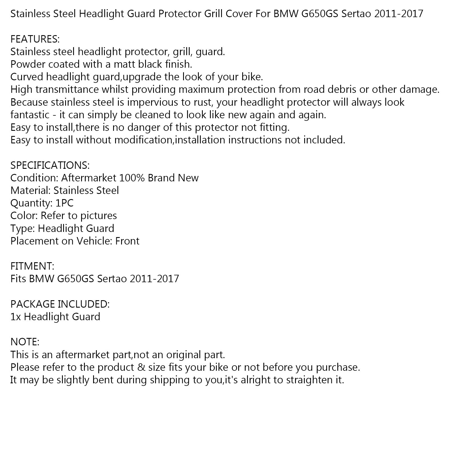 Protezione griglia protezione faro in acciaio inossidabile per BMW G650GS Sertao 2011-2017