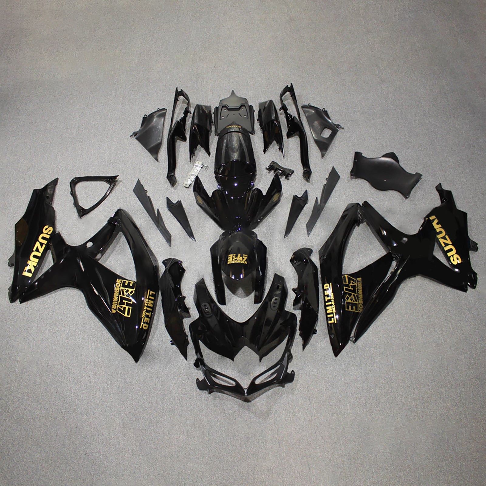Amotopart 2008–2010 Suzuki GSXR 600/750 Schwarz-Gold-Verkleidungsset