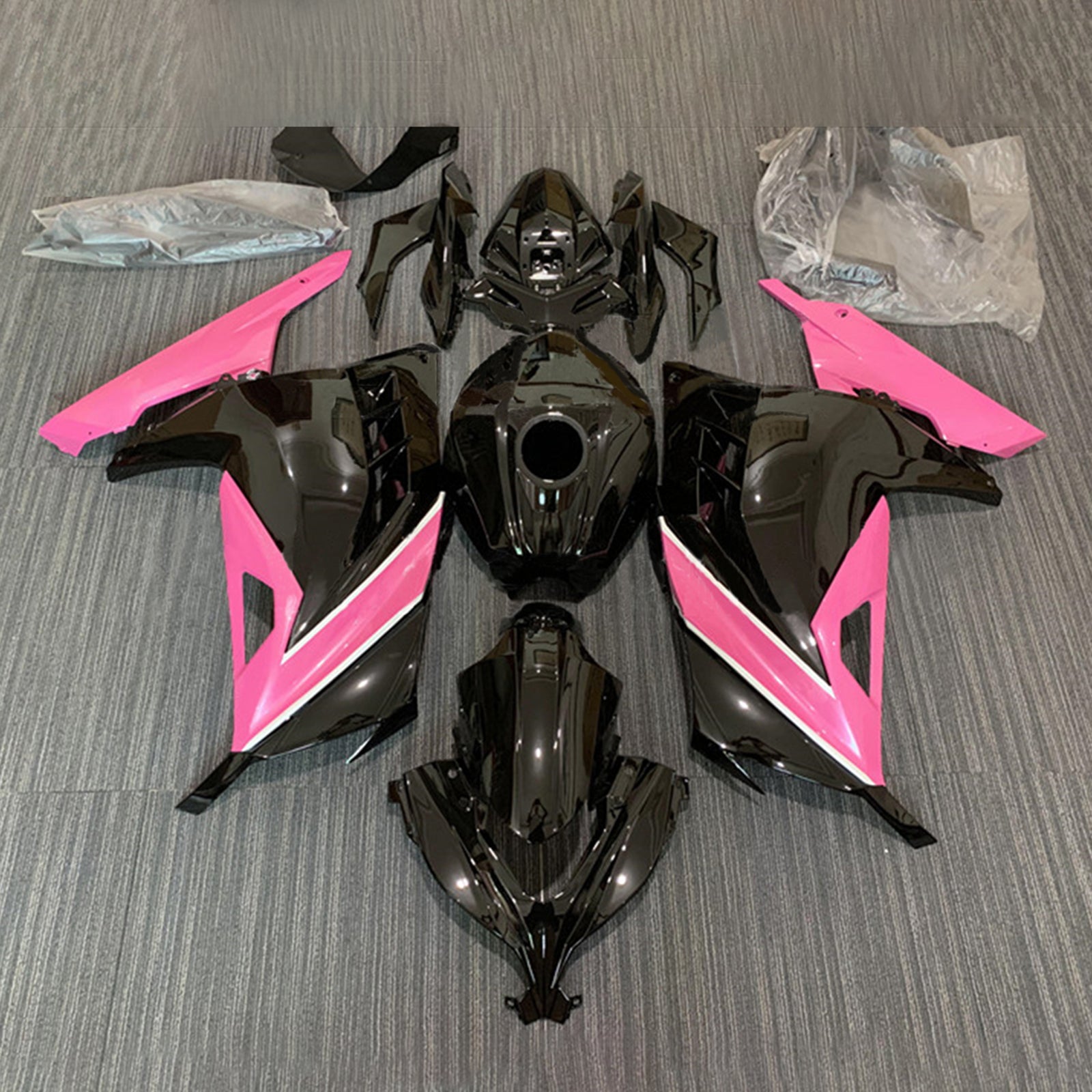 Amotopart 2013-2024 Kawasaki EX300/Ninja300 Black&Pink Fairing Kit