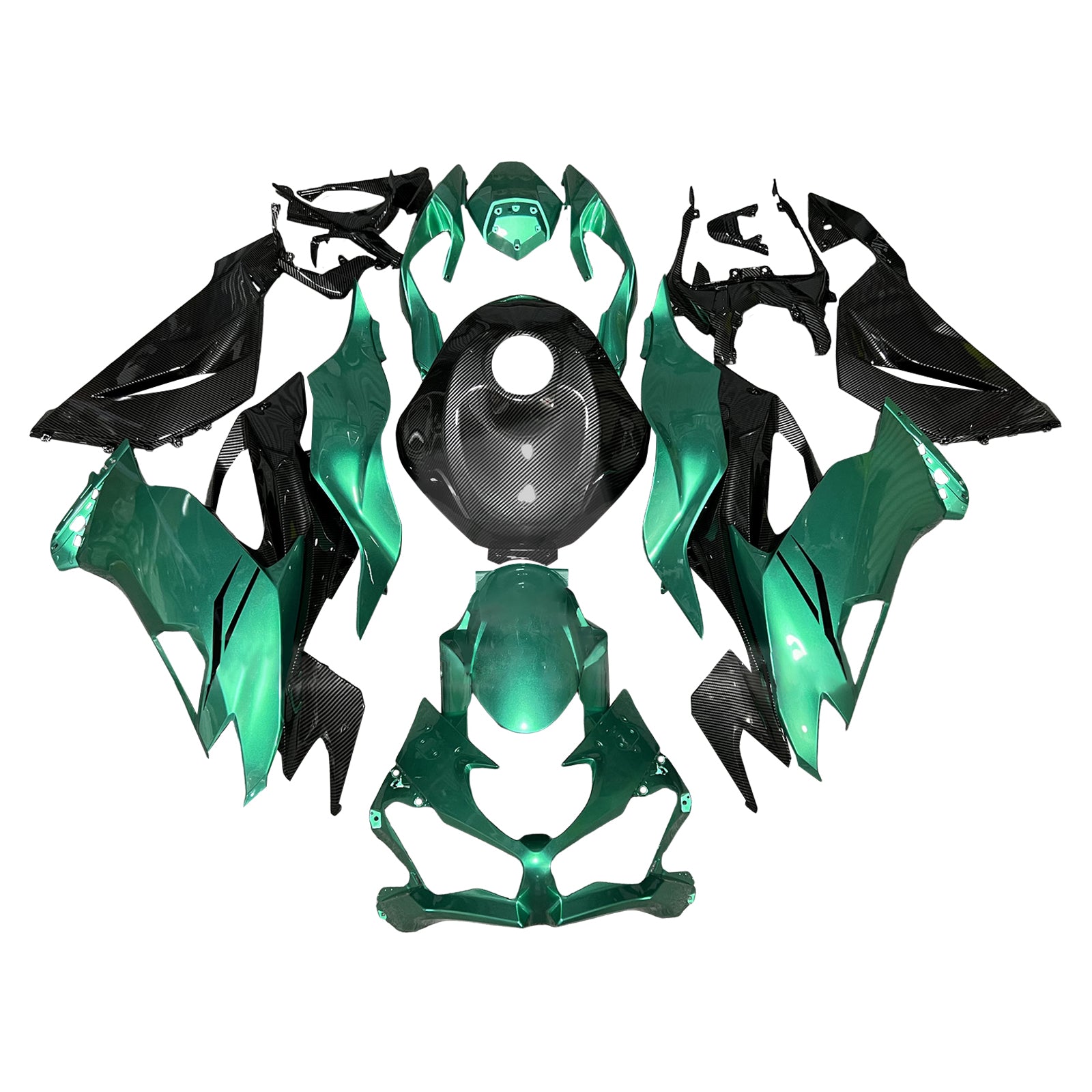 Amotopart 2019-2023 Kawasaki ZX6R Green & Carbon Fiber Pattern Fairing Kit