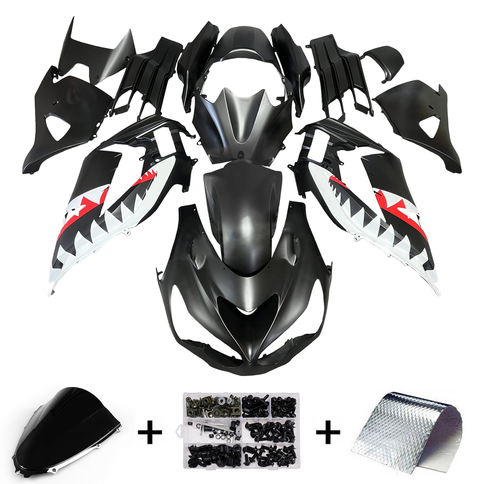 Amotopart 2012-2025 Kawasaki ZX14R ZZR1400 Matte Black Fairing Kit