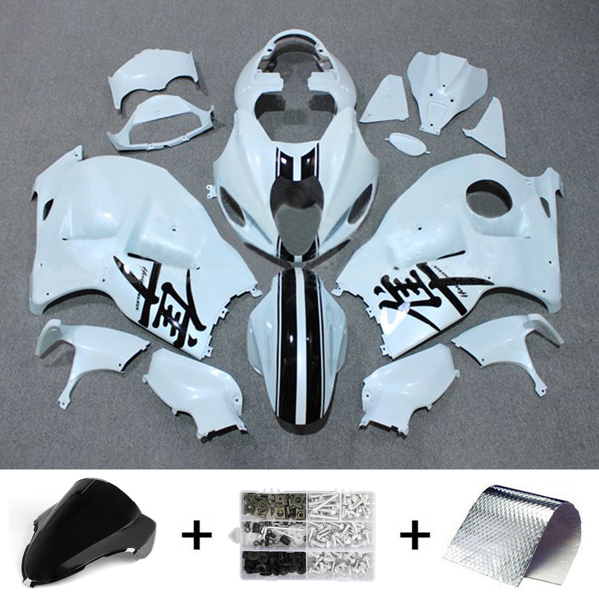 Amotopart 1999-2007 Suzuki Hayabusa GSX1300R Kit de carénage Style3 noir et blanc