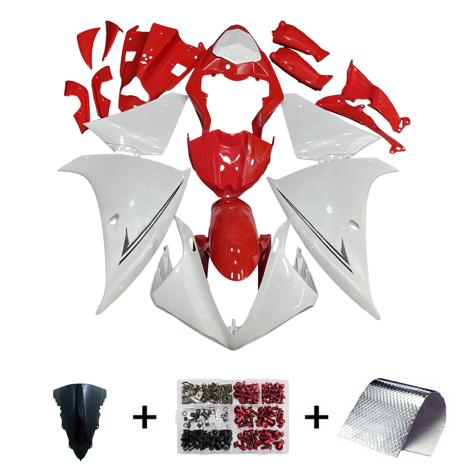 Amotopart 2009-2011 Yamaha YZF-R1 Red & White Grey Fairing Kit